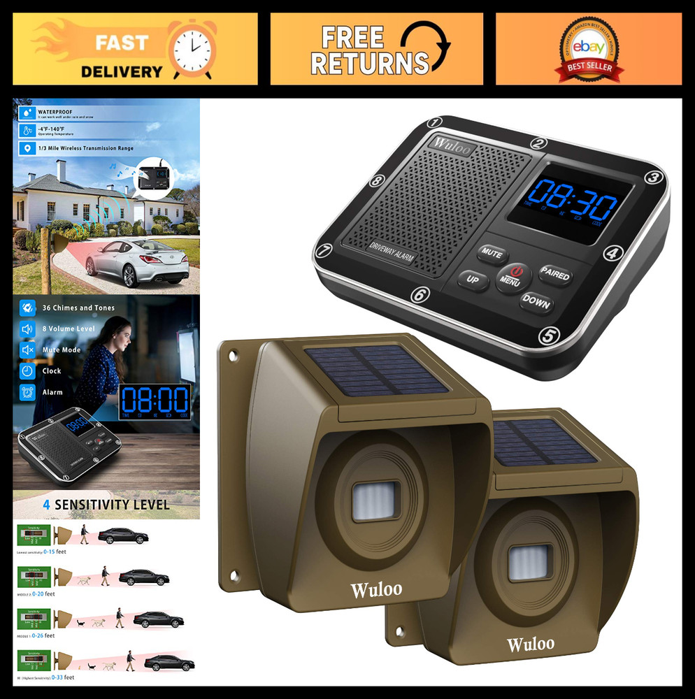 Wireless Solar Driveway Alarm System – 1800ft Range, Motion Sensor, Weatherproof