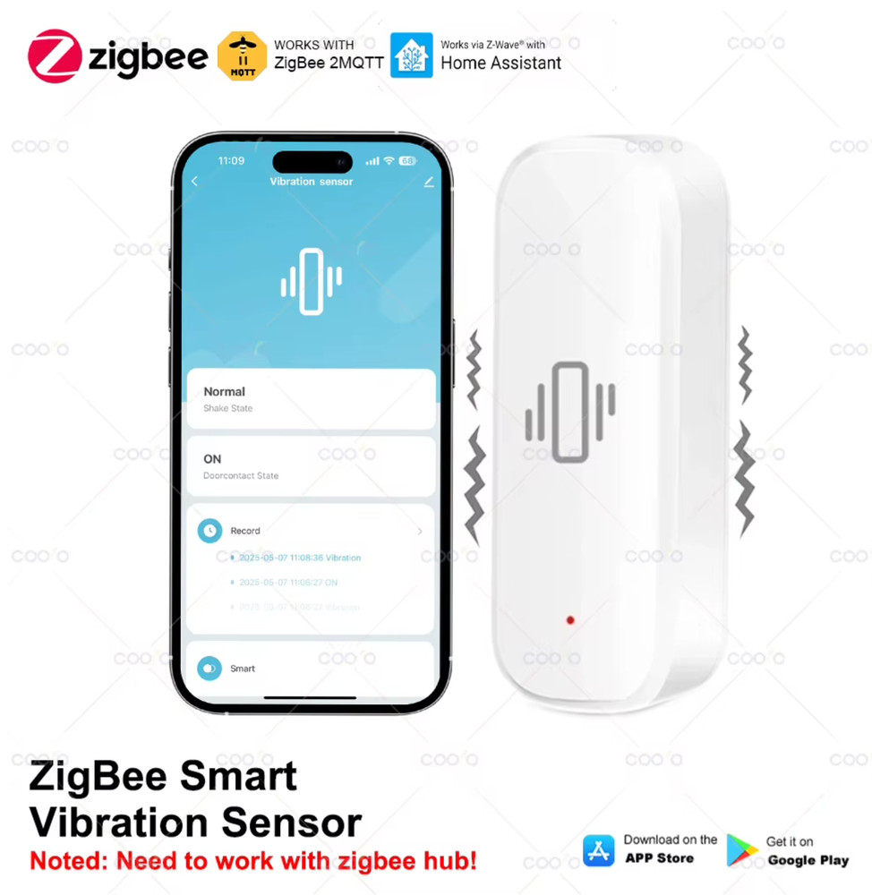 Smart Vibration Sensor ZigBee Sensor Monitor App Control Security Protection
