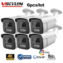 6pcs Vikylin 4K 8MP Full Color Bullet IP Camera Wired POE Onvif with Audio RTSP