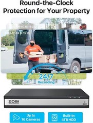 ZOSI 3K Lite 8/16CH DVR 2MP Security Camera System Human Alerts 24/7 View IP66