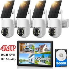 Solar Battery Powered Wireless Security Camera System Outdoor with WiFi Monitor