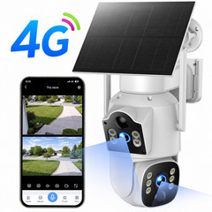 Dual Lens 4G LTE Security Camera Solar Powered Dual PIR Sensors Night Vision PTZ