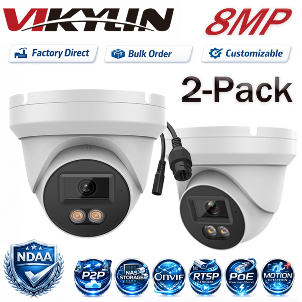 2Pack Vikylin 4K 8MP POE IP Camera Full Color w/ Audio Onvif Outdoor NDAA 2.8mm