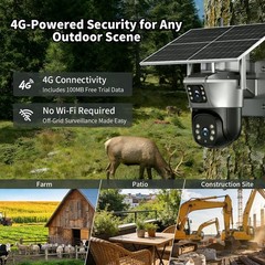 2PCS 4G LTE Cellular Solar Security Camera Wireless Outdoor 2K No WiFi PTZ 360°
