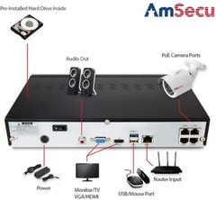 AmSecu 4K 4CH Smart Security Camera System w/ 4 x 4K 8MP 3.6mm Bullet Cameras