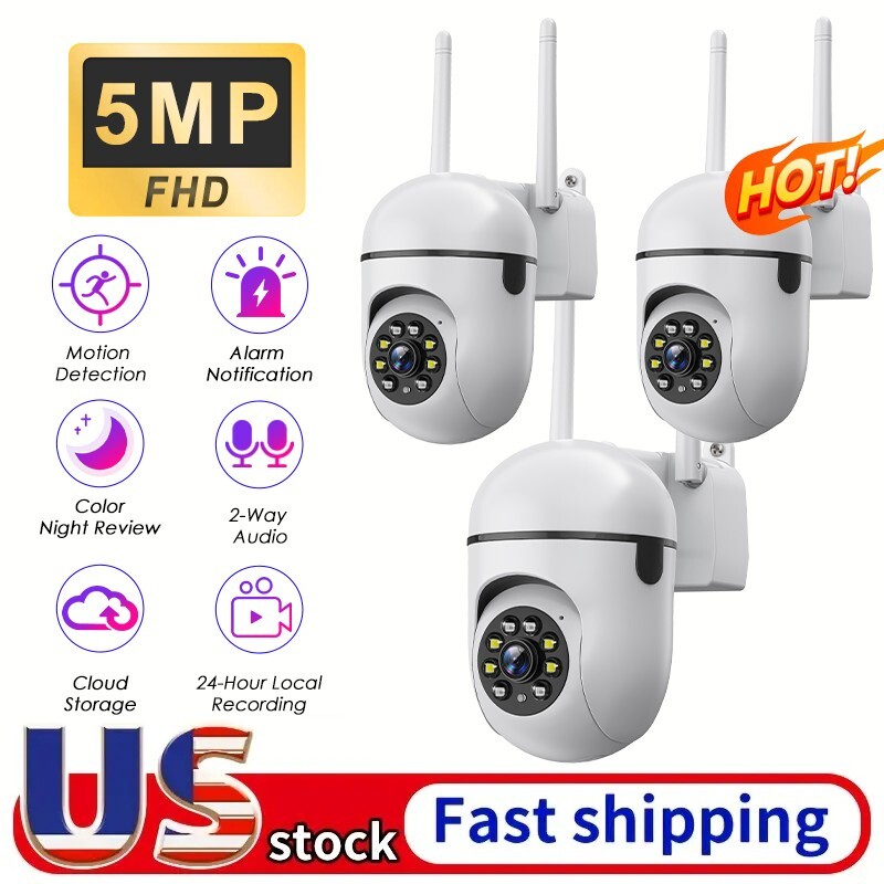 3PCS 5MP PTZ Wireless WIFI CCTV Security Camera Color Night Vision 2-Way Audio