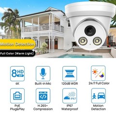 VIKYLIN 4K IP Camera 8MP Color Night Vision 2.8mm F1.0 Lens Built-in Mic IP67