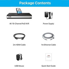 ZOSI 16CH PoE NVR with 4TB Home Security Camera System Video 4K 8MP HD Recording