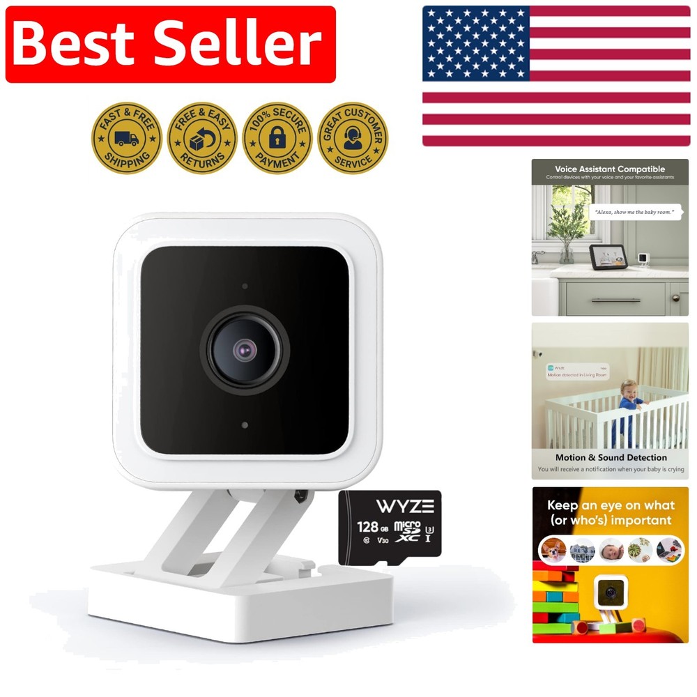 Robust Wyze Cam V3: Security Camera with Voice Control & 128GB Card