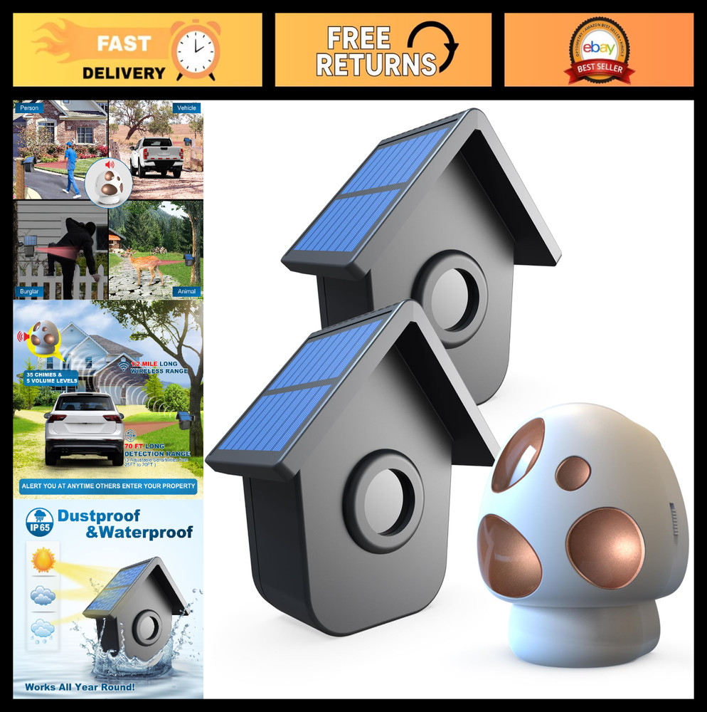 Wireless Driveway Alarm System – Solar Motion Sensor & Detector, 1/2 Mile Range,