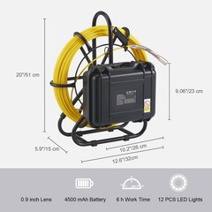 12 LEDs Sewer Camera 230ft Cable 9in Screen IP68