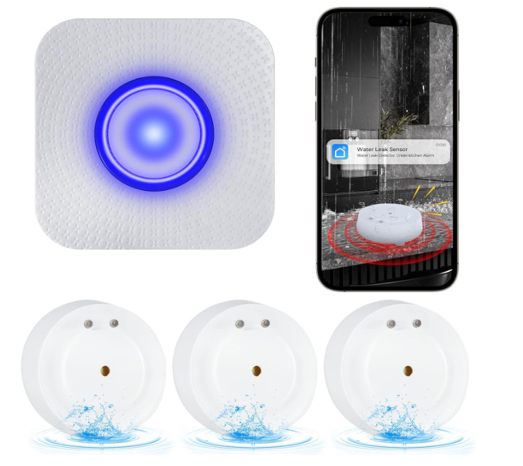 Wifi Water Leak Detector: 110Db Water Sensor Alarm with Triple Real-Time Alerts