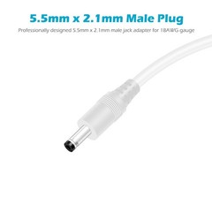 White 18 AWG 10Ft DC Power Extension Cable 5.5×2.1mm Male To Female Plug Cord