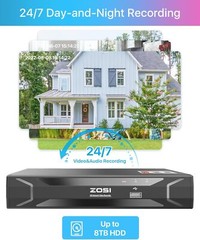 ZOSI 8CH 4K NVR 8MP PoE Security Camera System AI Detection Two-Way Audio 2TB