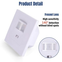 AC100-240V Motion Sensor Switch PIR Infrared Auto On/Off for LED Lights White