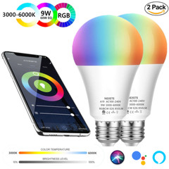 2X Wifi Smart LED light Bulb 9W(60W) A19 850LM RGB+CW Dimmable Alexa/Google Home