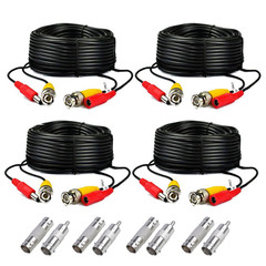 4-Pack 125Ft Black Pre-Made All-In-One BNC Male to Male Video and Power Cable wi