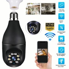 Bulb-Style Wireless Camera – Black, Home/Office Security Surveillance Camera