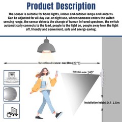 AC100-240V Motion Sensor Switch PIR Infrared Auto On/Off for LED Lights White