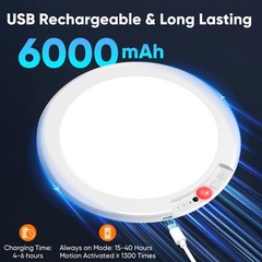 Rechargeable Motion Sensor Ceiling Light with 1 Pack-6000mah, 3CCT-7“-White