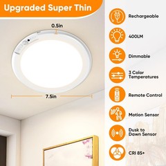Rechargeable Motion Sensor Ceiling Light with Remote, 1 Pack-6000mAh, 3 CCT