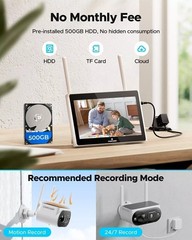 Solar Battery Powered Wireless Security Camera System Outdoor w/ 10″ Monitor NVR