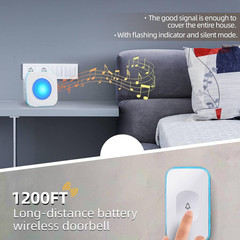 Wireless Doorbell 1200 Feet Battery Operated Wireless Doorbells for Home Hearing