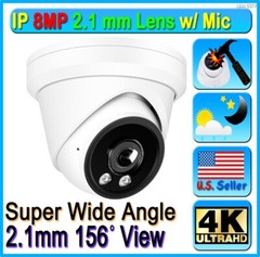8MP 4k POE IP ONVIF Camera 156 degree 2.1mm Built in Mic Hikvision Dahua Uniview