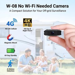 WKX 4K Mini Portable 4G LTE Cellular Security Camera with SIM Card, No WiFi R…