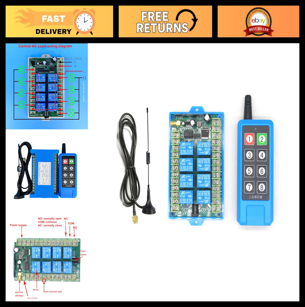 8-Channel Wireless Remote Control Switch – DC12V/24V/48V, Bidirectional Feedback