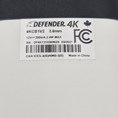Defender 4K Wired Bullet Security Camera 3.6mm Lens 4KCB1V2 White Black