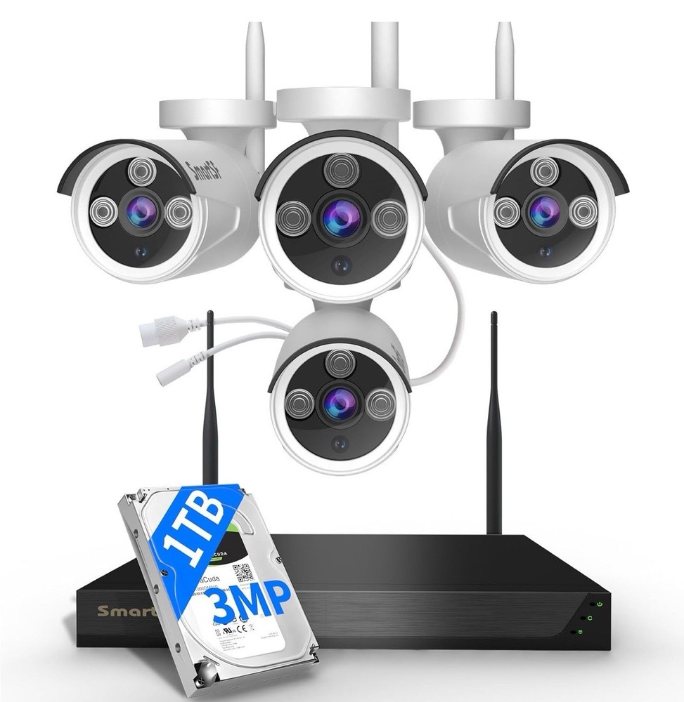 Wireless Security Camera System, 10CH 5MP NVR with 4 3MP Cameras, 1TB HDD, Night