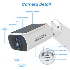 ARCCTV Wireless 4MP Solar WiFi Security Camera Home Outdoor CCTV Battery Powered