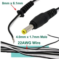 100pcs CCTV DC Power Tip Cable 4.0mm x 1.7mm Male Connector Laptop Charger 22AWG