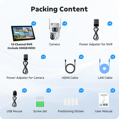 Wireless Security Camera System with 10.1″ Monitor 4pcs Dual Lens Outdoor Camera