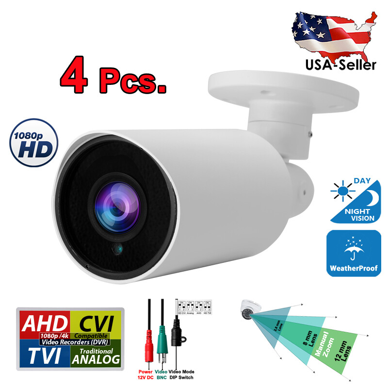 HD 1080p AHD TVI CVI Analog Night Vision Bullet CCTV Security Camera 4 Pack