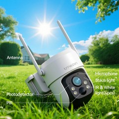 TMEZON Wireless Solar&Battery WiFi Security Camera IP66 Waterproof Cam 3MP PTZ
