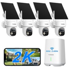 YUNZIEN 6MP Security Cameras Wireless Solar Powered Dual Lens Home Camera 4-Cam