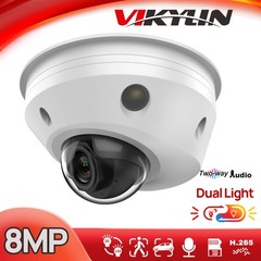 Vikylin 8MP Dual Light Color+IR POE Mini Dome 4K Camera Onvif MIC Speaker 2.8mm