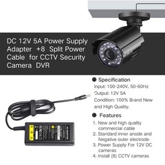 12V 5A Power Supply Charger+8Way Splitter Cable For CCTV DVR Camera/LED Strip US