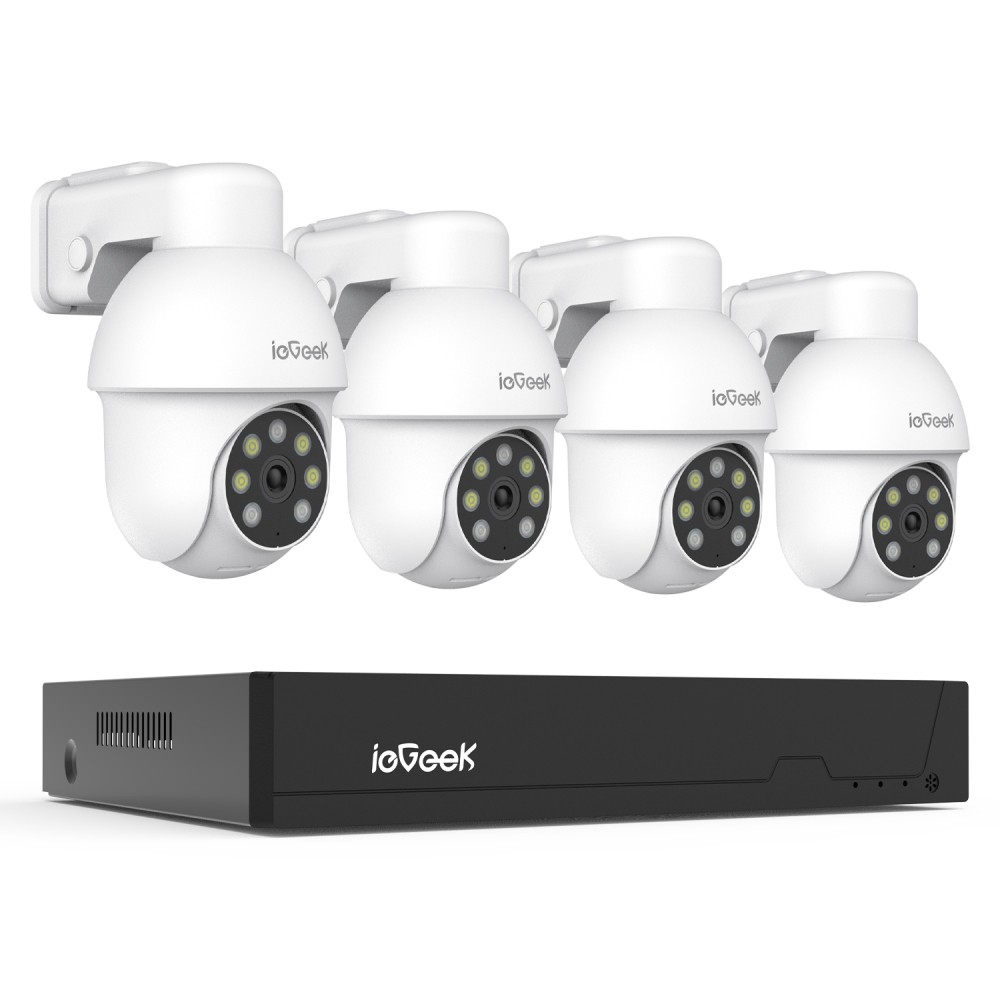 PoE Security Camera System 4 Wired Outdoor Cameras 8CH NVR with 2TB HDD 355° Pan