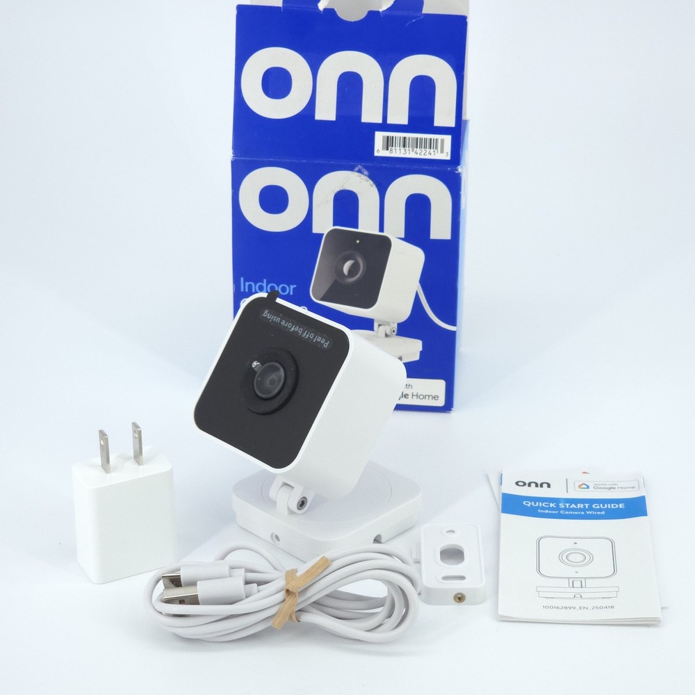 onn Indoor Camera Wired 1080p Night Vision Two-Way Audio Wi-Fi Google Home