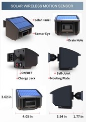 Extra Solar Wireless Outdoor Weatherproof Motion Sensor/Detector for Alarms-1…