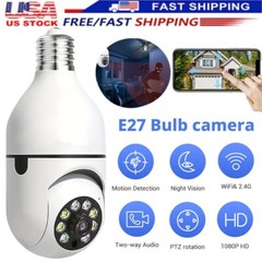 1080P E27 Light Bulb Camera Wireless WiFi Night Vision 360° Cam Home Security US