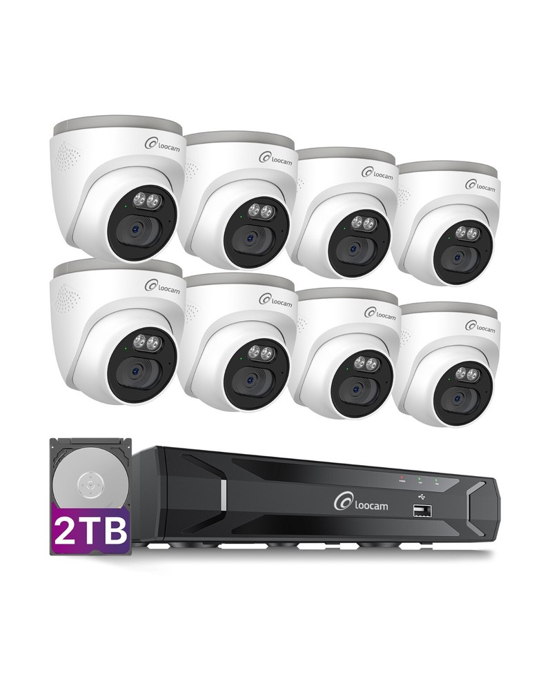 Loocam 2.5K PoE Security IP Camera System 2TB, Two-Way Audio, Person Detection