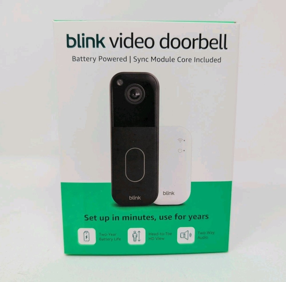 NEW Blink Video Doorbell with Sync Module Core & Battery Head-to-Toe HD – Black