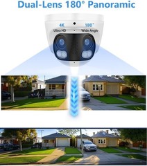 4K 8MP Dual Lens POE IP Camera 180° Panoramic Color Night Vision Metal Housing