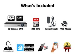 16 Channel H.265 Digital Video Recorder Surveillance CCTV Security DVR with 2TB