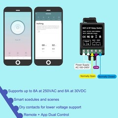 Smart Dry Contact Switch WiFi Relay RF Remote Tuya NO/NC 8A/250VAC & 8A/30VDC