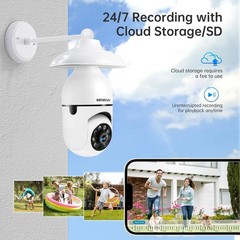 Light Bulb 2K Security Camera WiFi Night Vision Wireless Outdoor Motion Detector